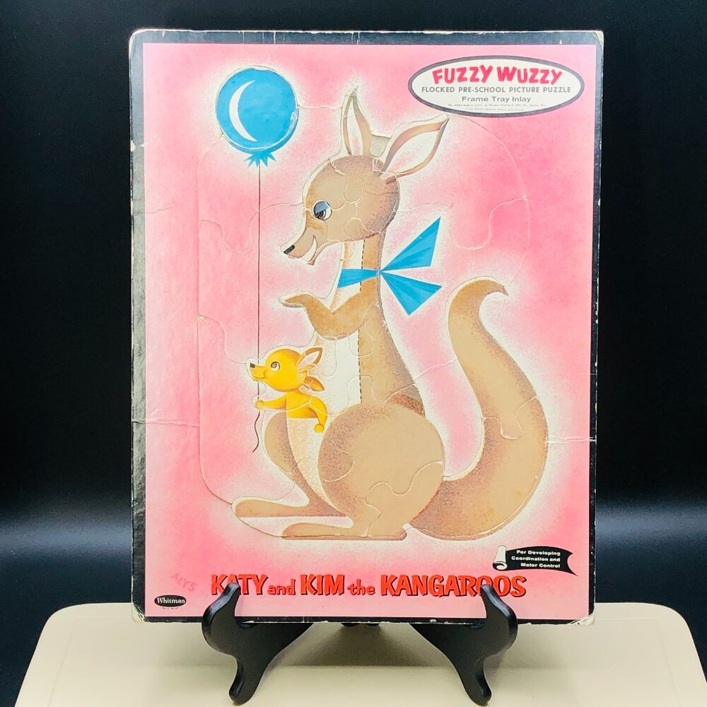 Vintage 60s Whitman Fuzzy Wuzzy Anthropomorphic Kangaroos Frame Tray Puzzle